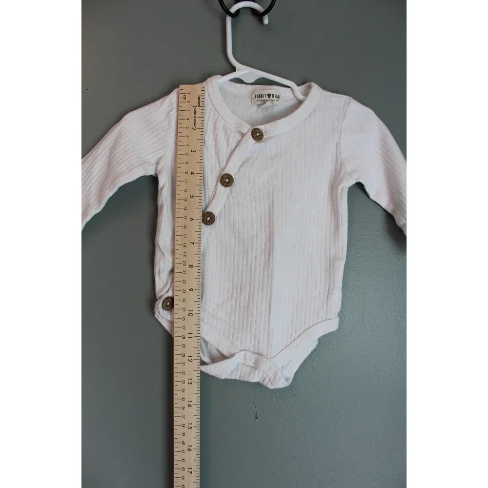 Rabbit & Bear One Piece Long Sleeve Bodysuit White Button Baby Size 6-9M